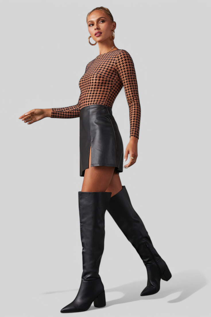 Bella svarte overknee-støvletter med blokkhæl