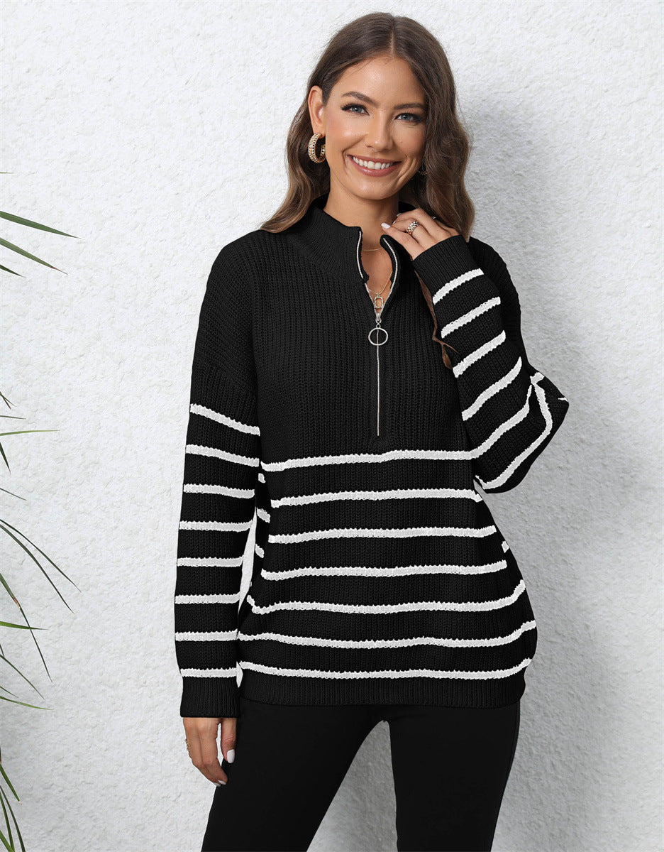 Mock Neck Langermet Zip-Up Genser
