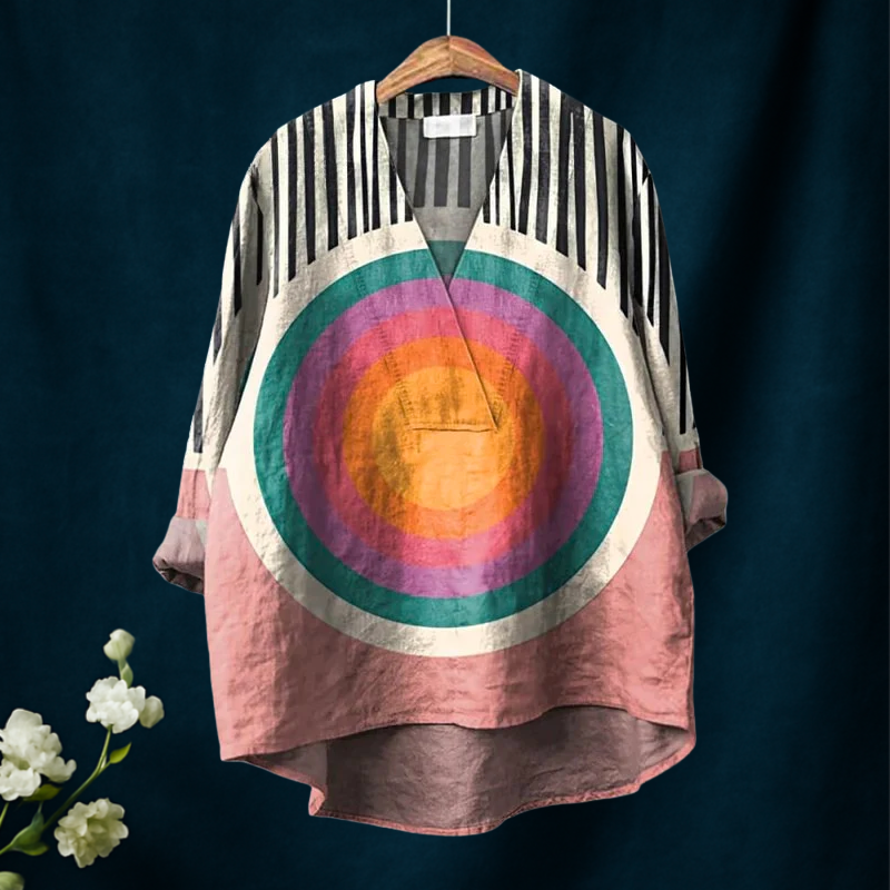 Kvinne Gradient Sirkel Geometri Trykk Casual V-hals Skjorte