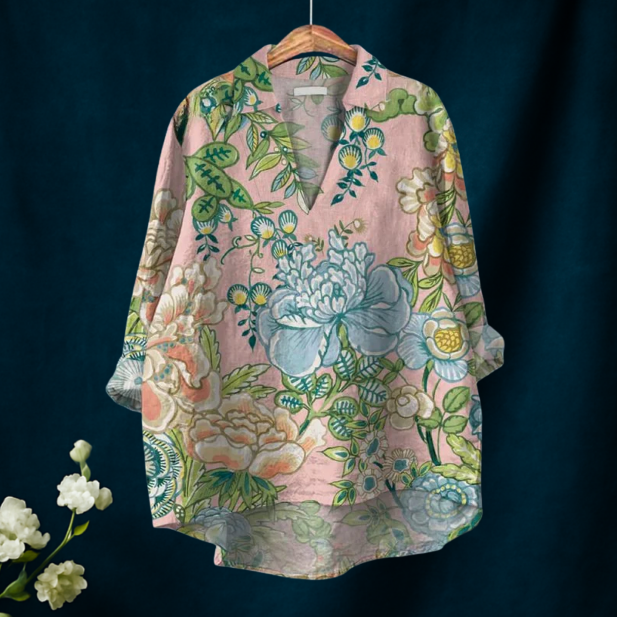 Kvinne Vintage Blomster Kunsttrykk Casual V-hals Skjorte