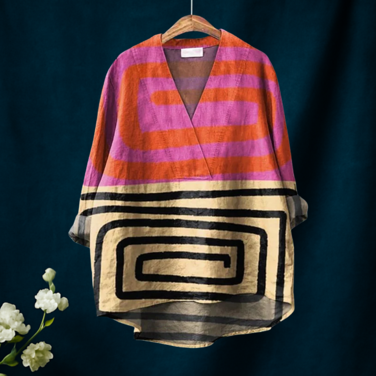 Dame Abstrakt Fargeblokk Geometri Print Uformell V-hals Skjorte