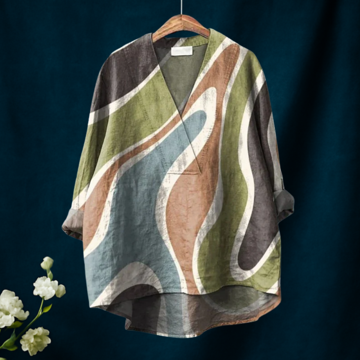 Dame Ripple Print Casual V-hals Skjorte